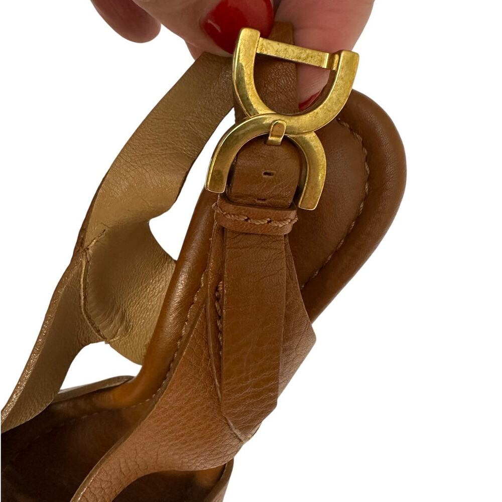 Chloe Brown Platform Sandals Leather Ankle Strap Cork Wedge - Picture 4 of 10